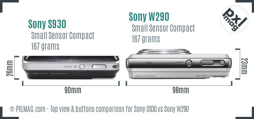 Sony S930 vs Sony W290 top view buttons comparison
