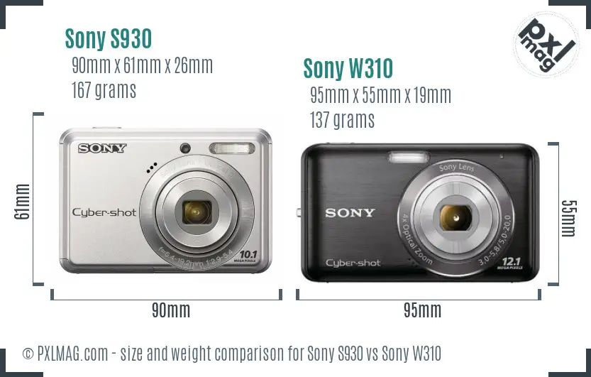 Sony S930 vs Sony W310 size comparison