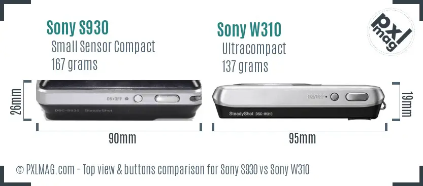 Sony S930 vs Sony W310 top view buttons comparison