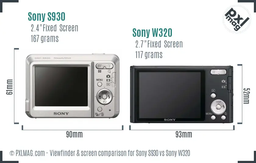 Sony S930 vs Sony W320 Screen and Viewfinder comparison