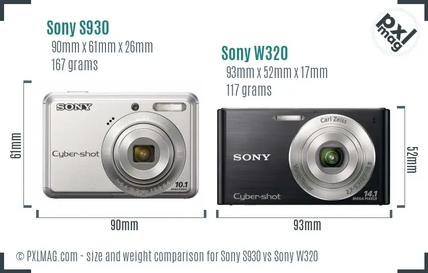 Sony S930 vs Sony W320 size comparison