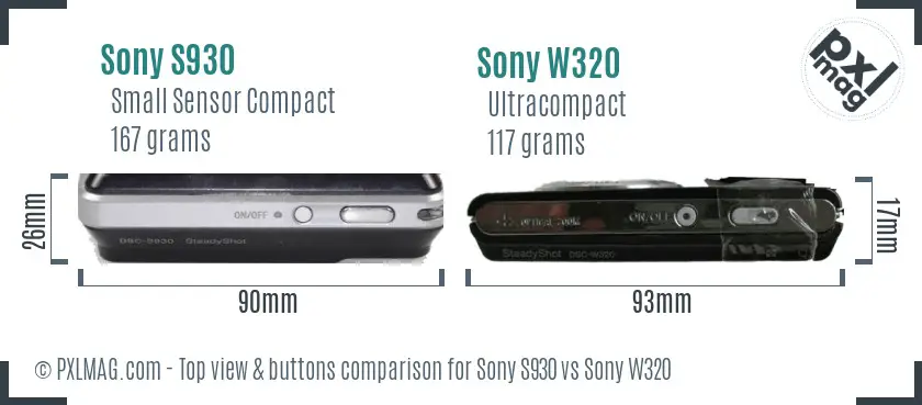 Sony S930 vs Sony W320 top view buttons comparison