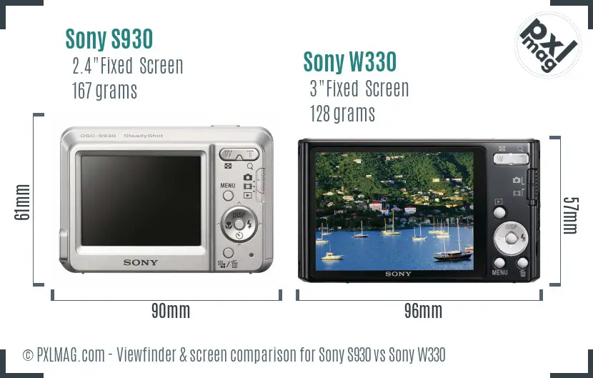 Sony S930 vs Sony W330 Screen and Viewfinder comparison