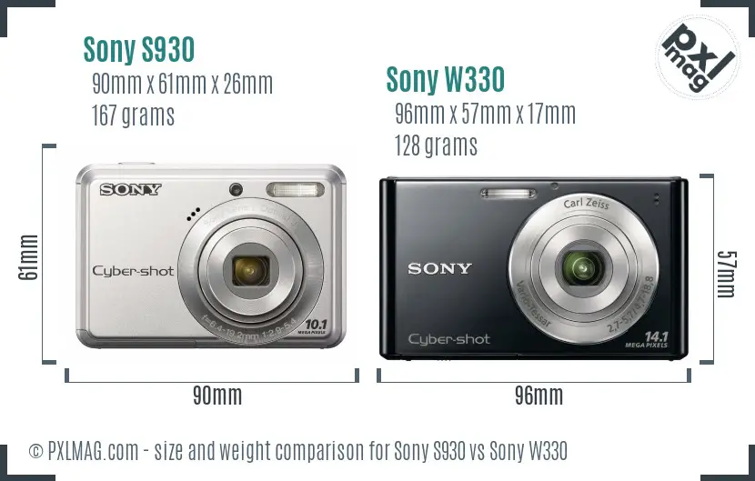 Sony S930 vs Sony W330 size comparison