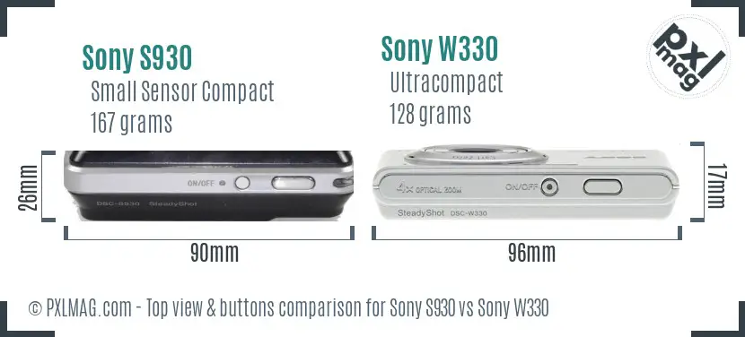 Sony S930 vs Sony W330 top view buttons comparison