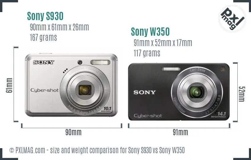 Sony S930 vs Sony W350 size comparison