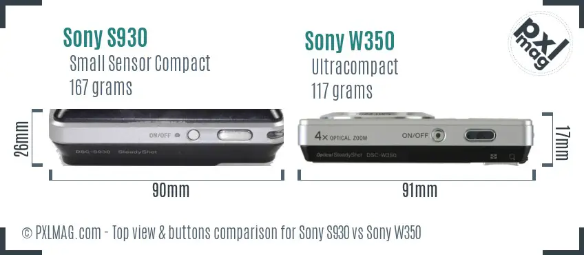 Sony S930 vs Sony W350 top view buttons comparison