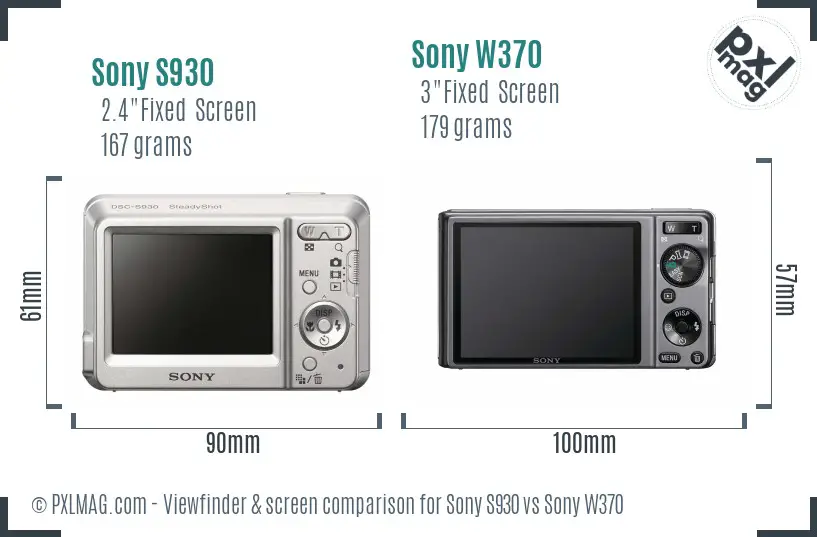 Sony S930 vs Sony W370 Screen and Viewfinder comparison