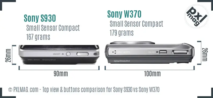 Sony S930 vs Sony W370 top view buttons comparison