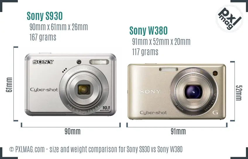 Sony S930 vs Sony W380 size comparison