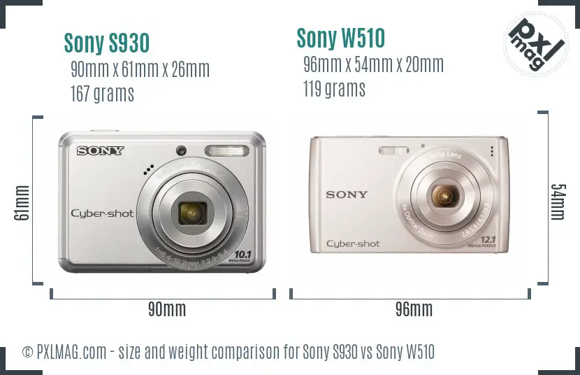 Sony S930 vs Sony W510 size comparison
