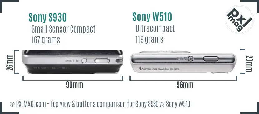 Sony S930 vs Sony W510 top view buttons comparison