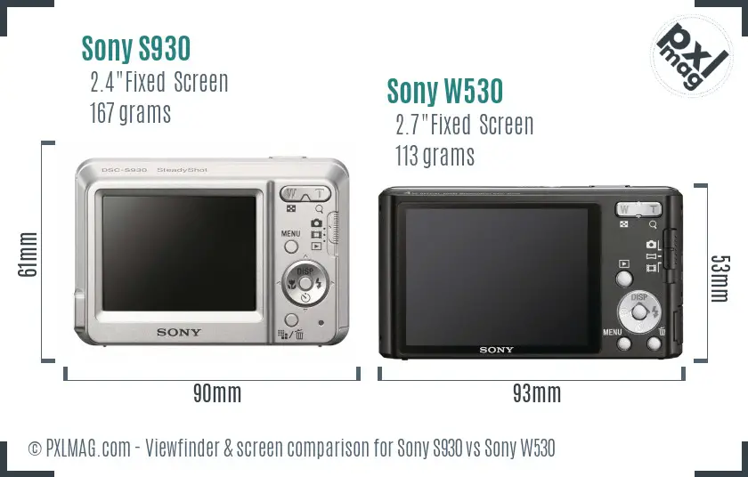 Sony S930 vs Sony W530 Screen and Viewfinder comparison