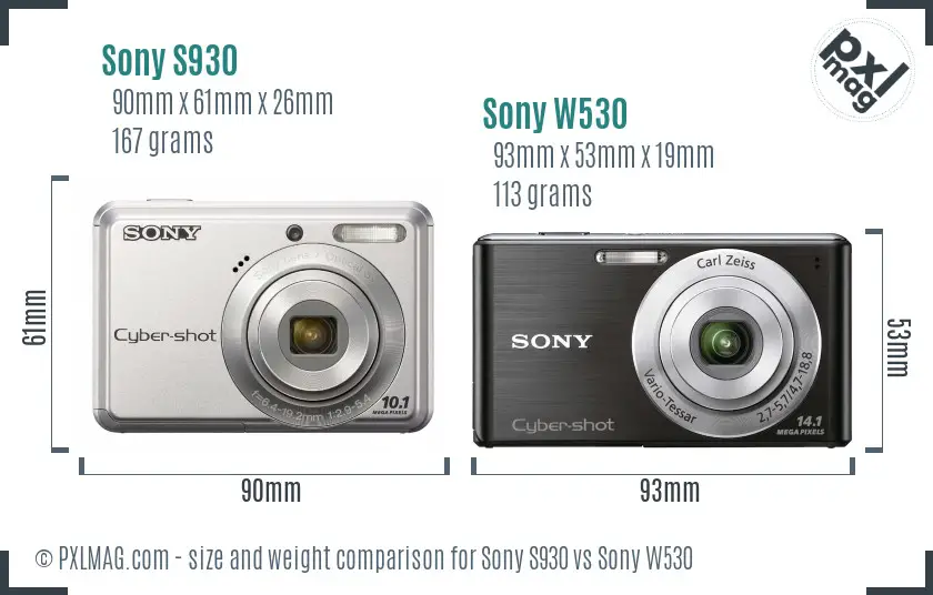 Sony S930 vs Sony W530 size comparison
