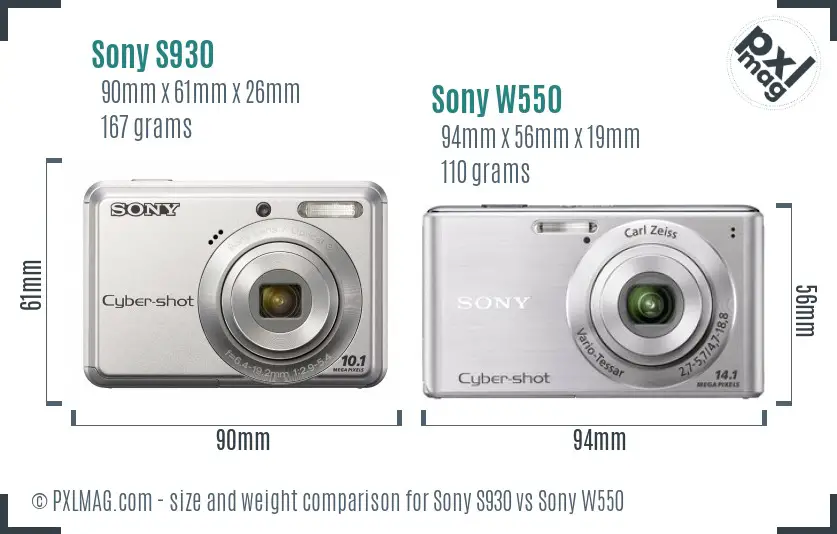 Sony S930 vs Sony W550 size comparison