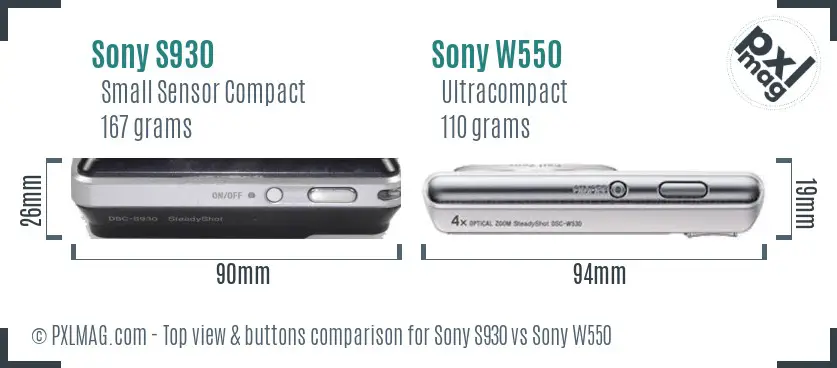 Sony S930 vs Sony W550 top view buttons comparison
