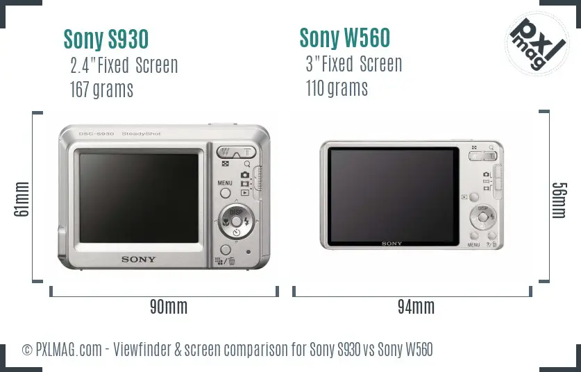 Sony S930 vs Sony W560 Screen and Viewfinder comparison