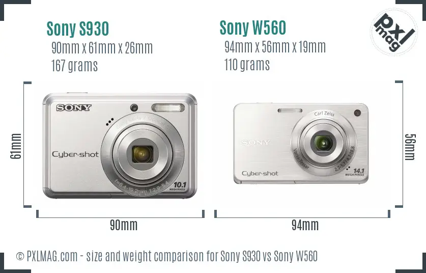 Sony S930 vs Sony W560 size comparison