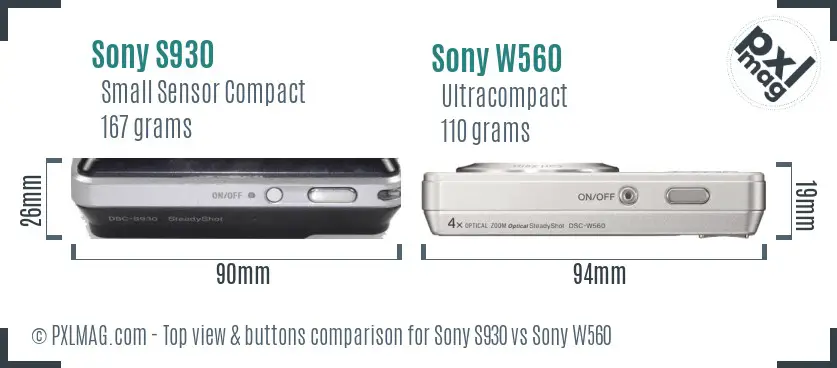 Sony S930 vs Sony W560 top view buttons comparison