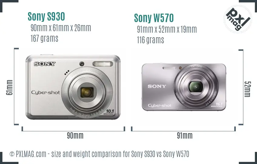 Sony S930 vs Sony W570 size comparison