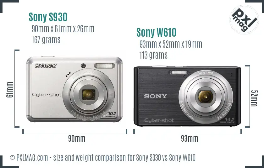 Sony S930 vs Sony W610 size comparison