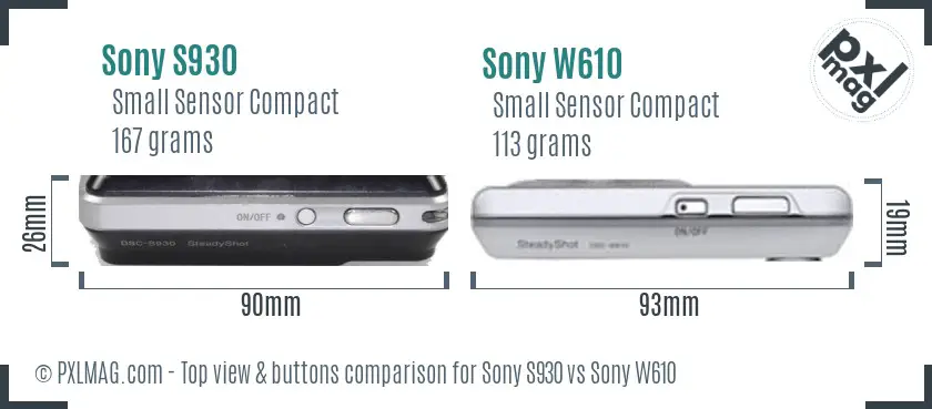 Sony S930 vs Sony W610 top view buttons comparison