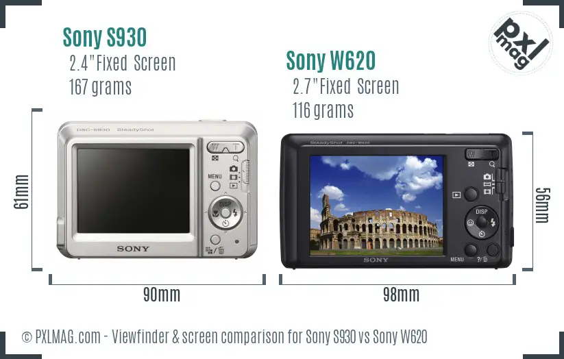 Sony S930 vs Sony W620 Screen and Viewfinder comparison