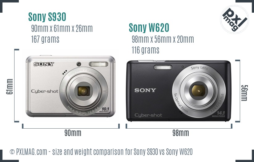 Sony S930 vs Sony W620 size comparison