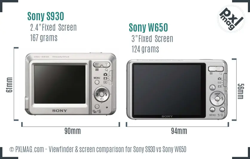 Sony S930 vs Sony W650 Screen and Viewfinder comparison