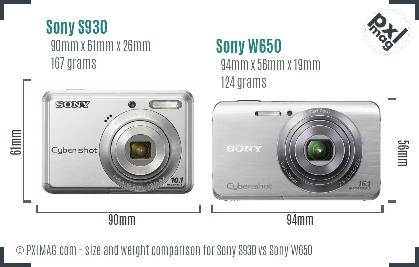 Sony S930 vs Sony W650 size comparison
