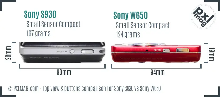 Sony S930 vs Sony W650 top view buttons comparison