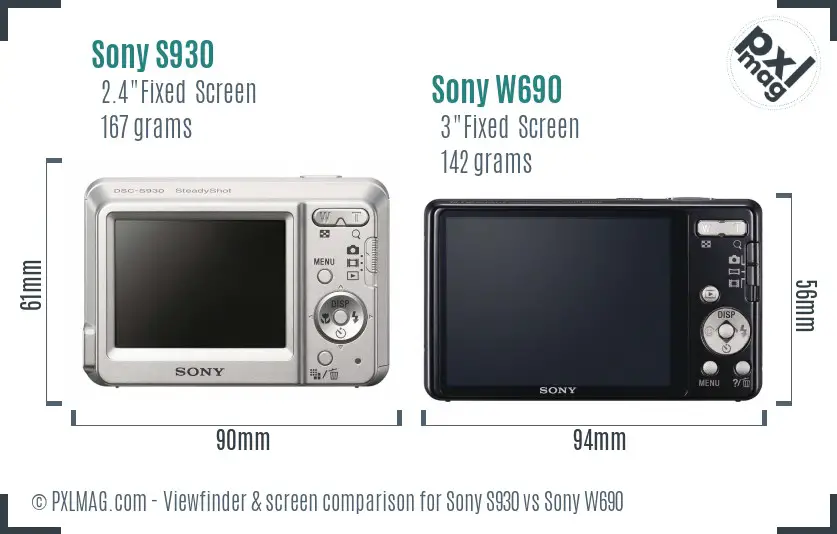 Sony S930 vs Sony W690 Screen and Viewfinder comparison