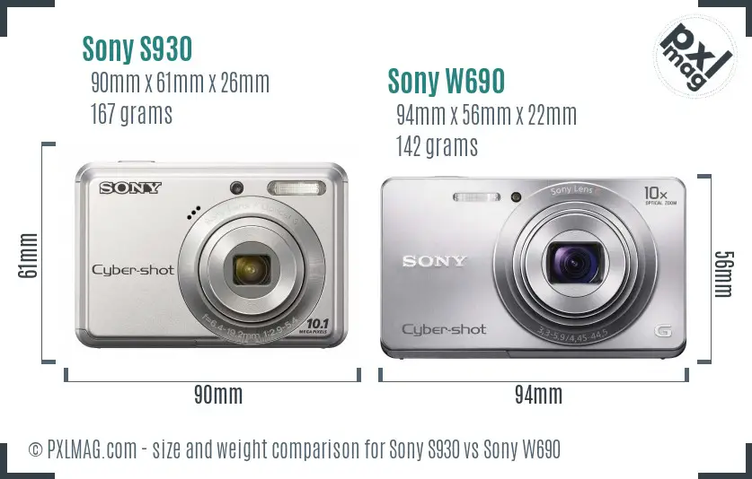 Sony S930 vs Sony W690 size comparison