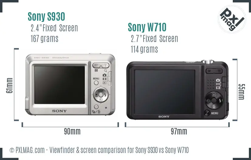 Sony S930 vs Sony W710 Screen and Viewfinder comparison