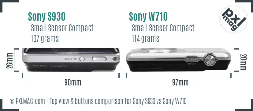 Sony S930 vs Sony W710 top view buttons comparison