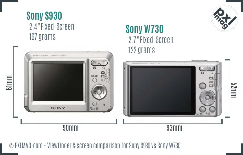 Sony S930 vs Sony W730 Screen and Viewfinder comparison