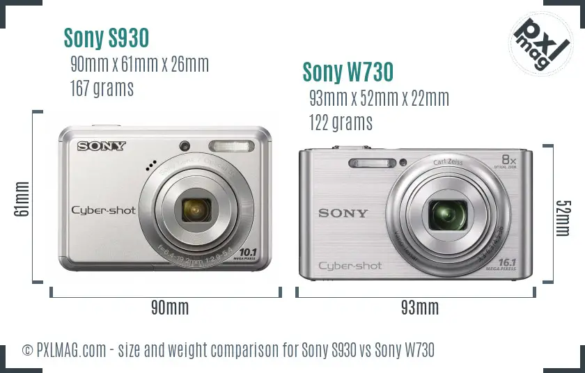 Sony S930 vs Sony W730 size comparison
