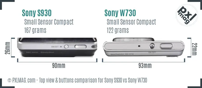 Sony S930 vs Sony W730 top view buttons comparison