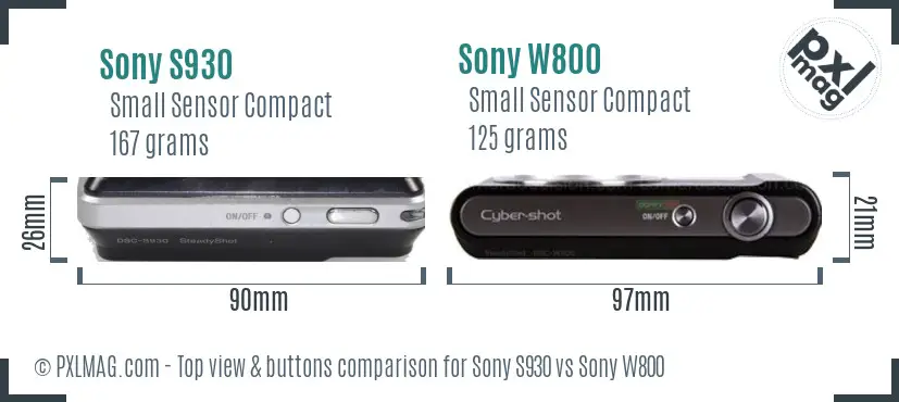 Sony S930 vs Sony W800 top view buttons comparison