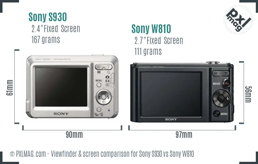 Sony S930 vs Sony W810 Screen and Viewfinder comparison