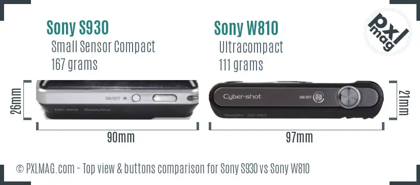Sony S930 vs Sony W810 top view buttons comparison