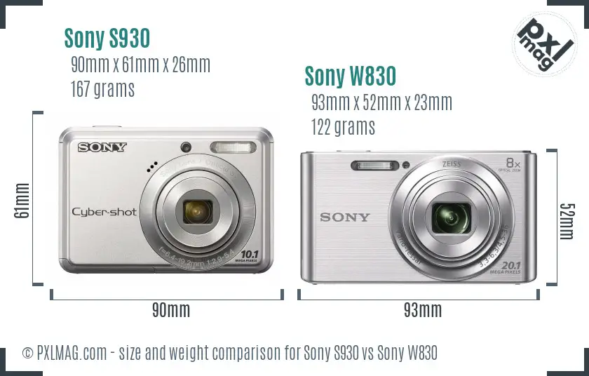 Sony S930 vs Sony W830 size comparison