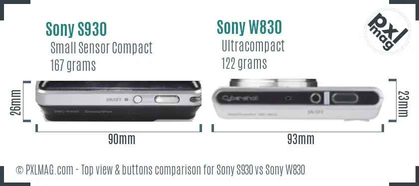 Sony S930 vs Sony W830 top view buttons comparison
