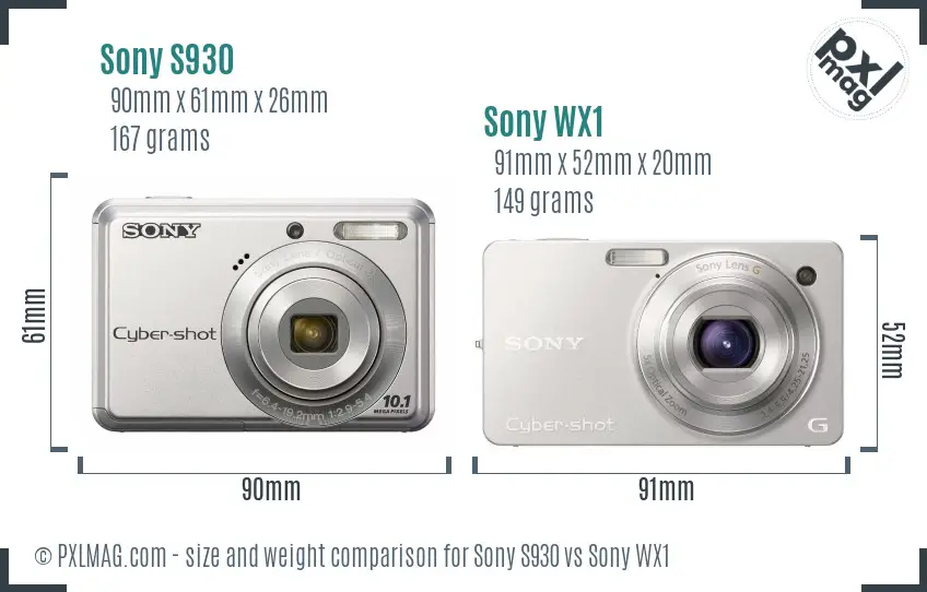 Sony S930 vs Sony WX1 size comparison
