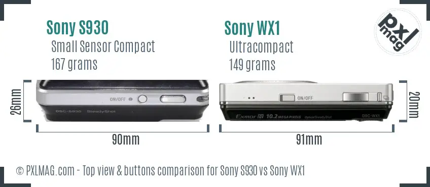 Sony S930 vs Sony WX1 top view buttons comparison
