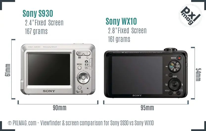 Sony S930 vs Sony WX10 Screen and Viewfinder comparison