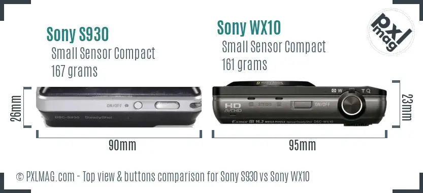 Sony S930 vs Sony WX10 top view buttons comparison