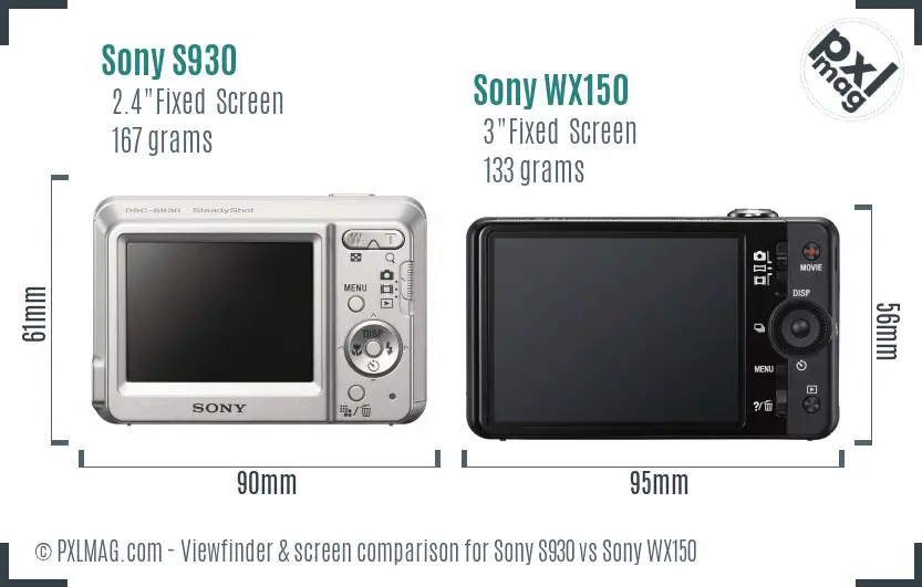 Sony S930 vs Sony WX150 Screen and Viewfinder comparison