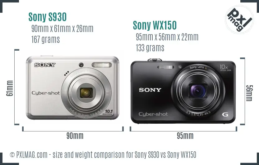 Sony S930 vs Sony WX150 size comparison