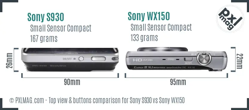Sony S930 vs Sony WX150 top view buttons comparison